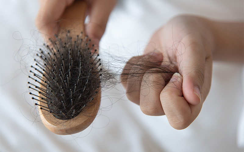 Clump of hair in a comb and hand.